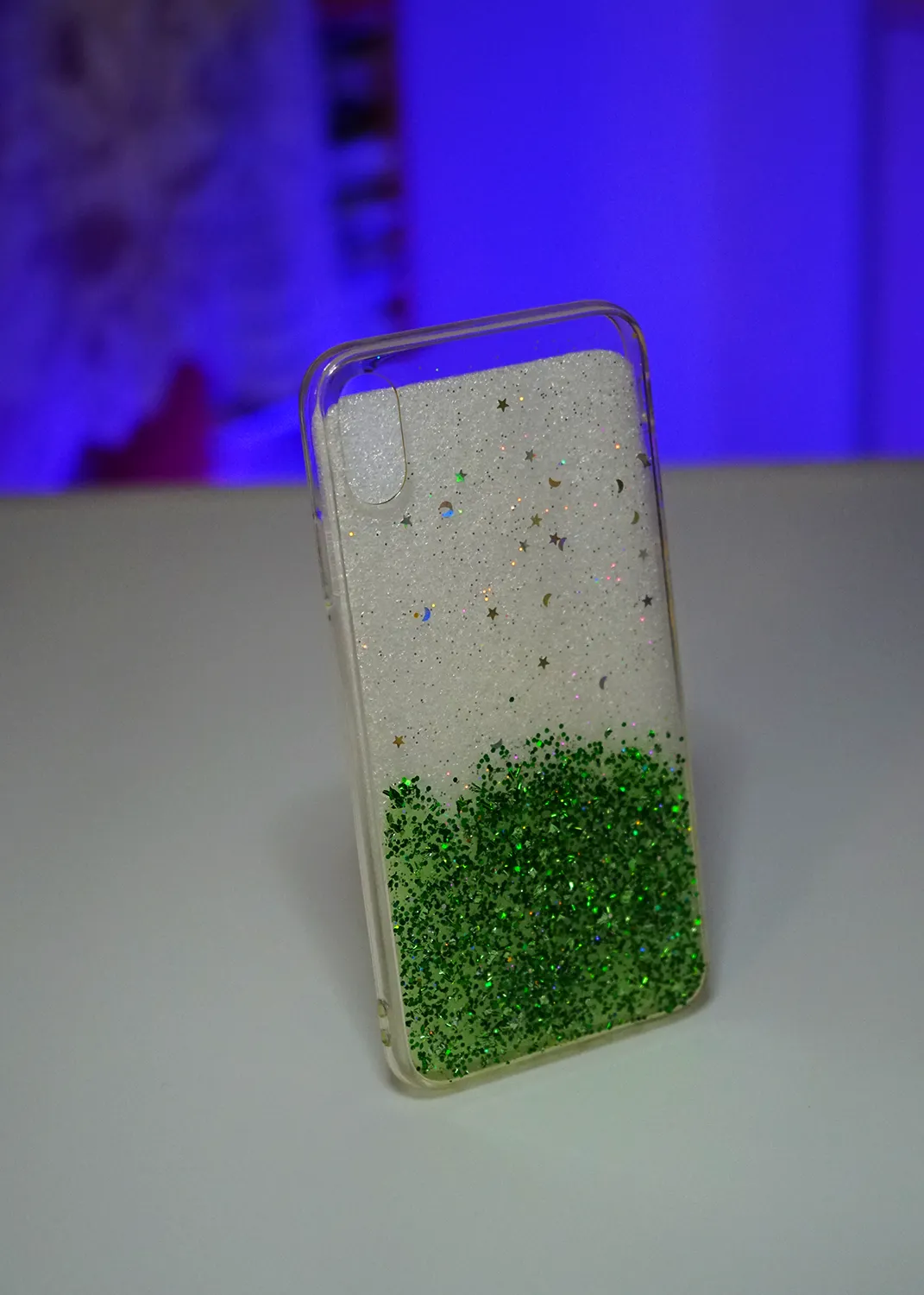 Apple iPhone XS Max Yeşil Simli Şeffaf Silikon Kapak Modelleri ve Görselleri