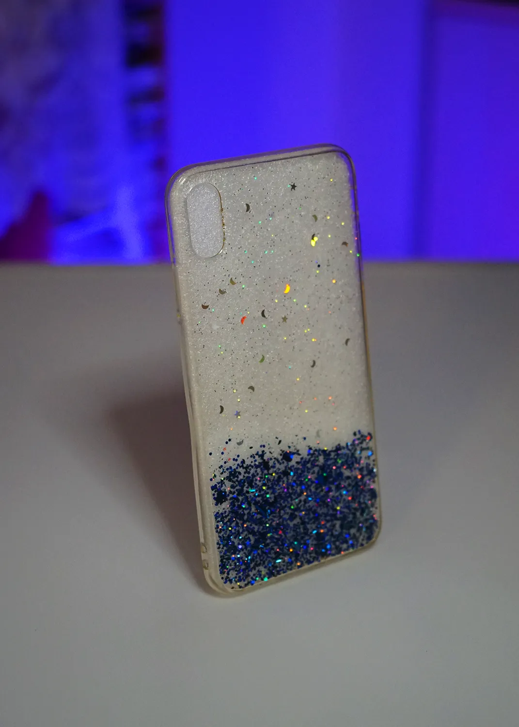 Apple iPhone XS Max Mavi  Simli Şeffaf Silikon Kapak Modelleri ve Görselleri