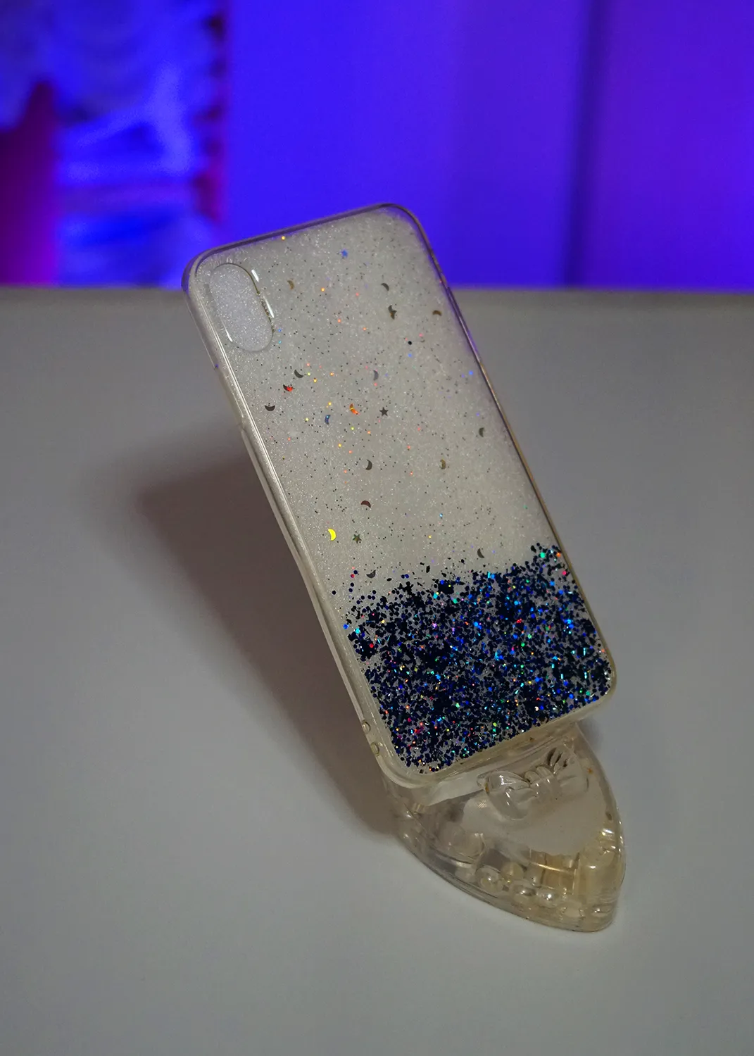 Apple iPhone XS Max Mavi  Simli Şeffaf Silikon Kapak Modelleri ve Görselleri