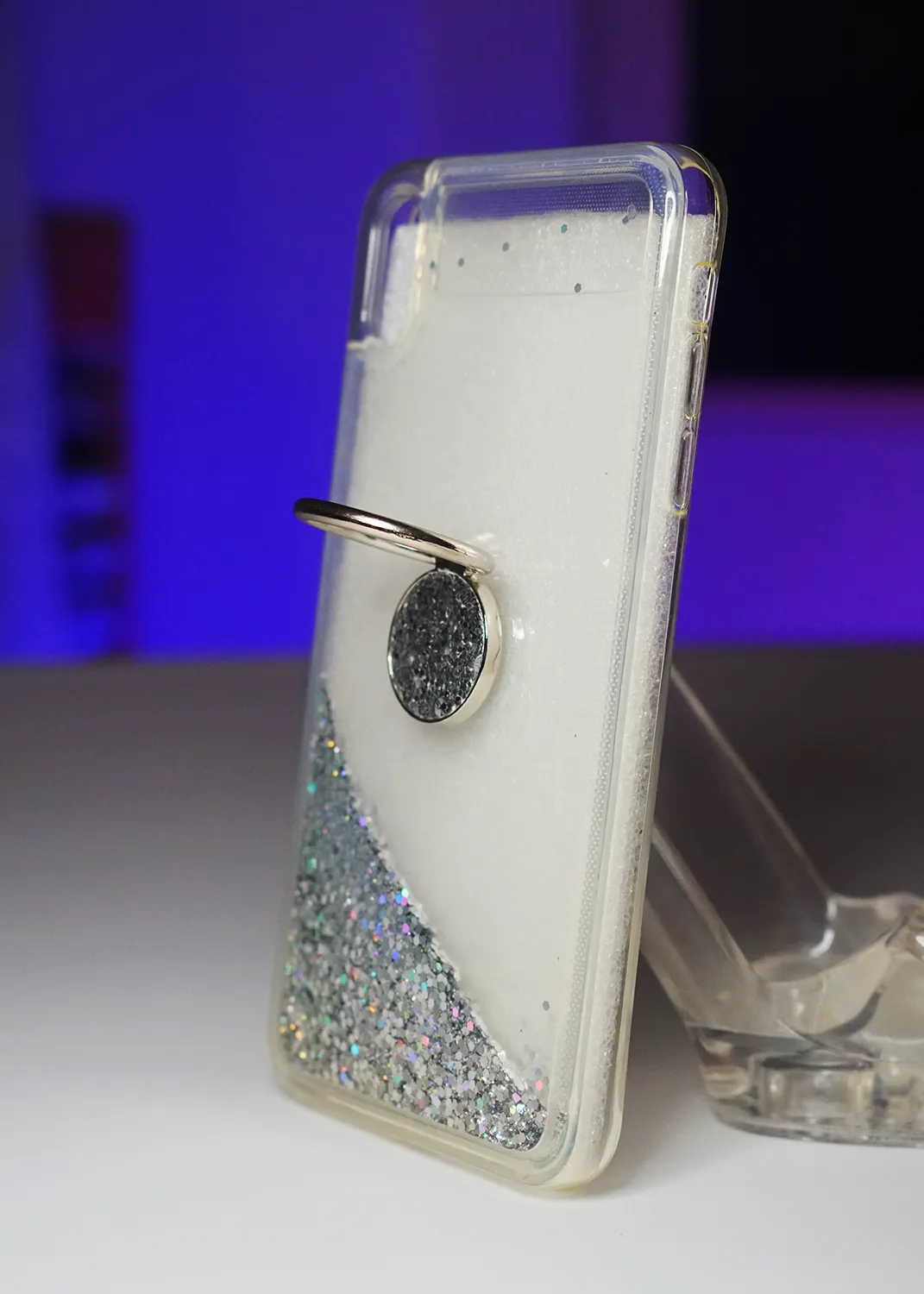 Apple iPhone Xs Max Kılıf Sıvılı Simli Pullu Yüzüklü Lüx Standlı Modelleri ve Görselleri