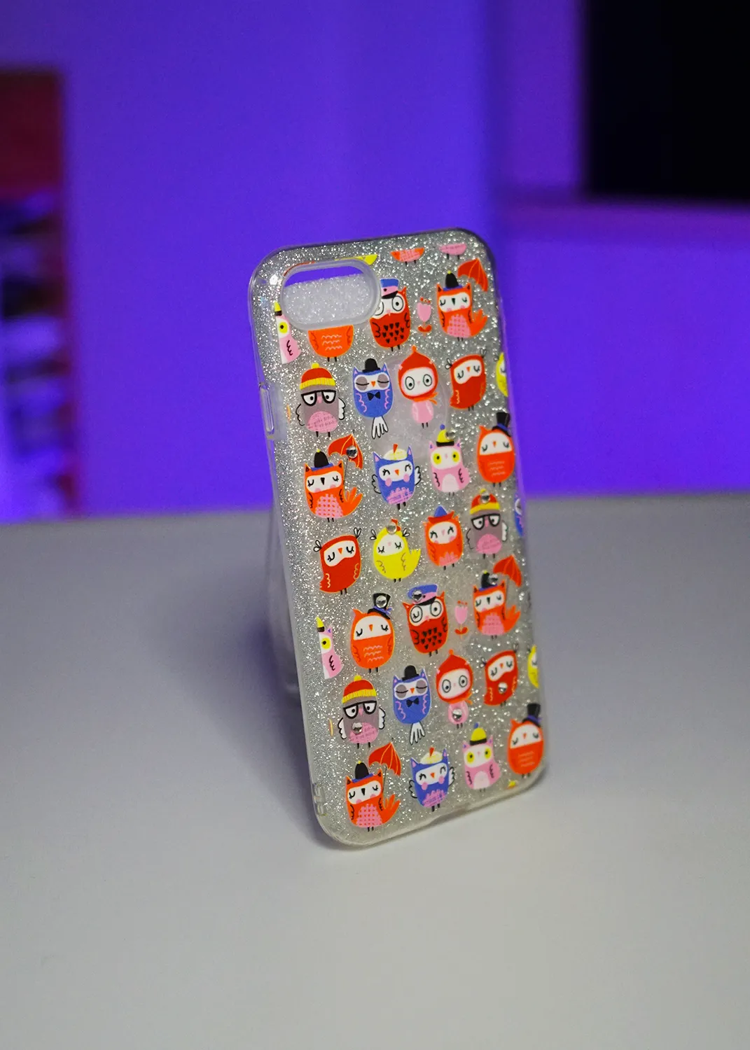 Apple iPhone 8 Simli Şeffaf Baykuş Stickerlı Kılıf Modelleri ve Görselleri