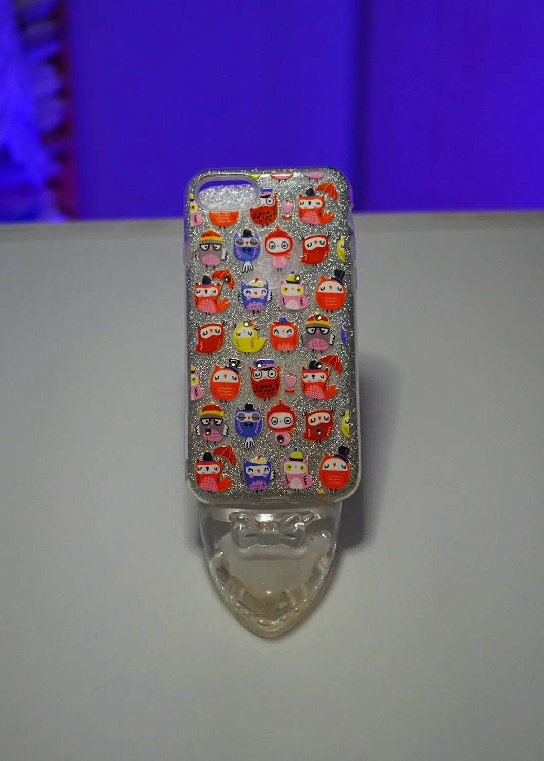 Apple iPhone 8 Simli Şeffaf Baykuş Stickerlı Kılıf Modelleri ve Görselleri