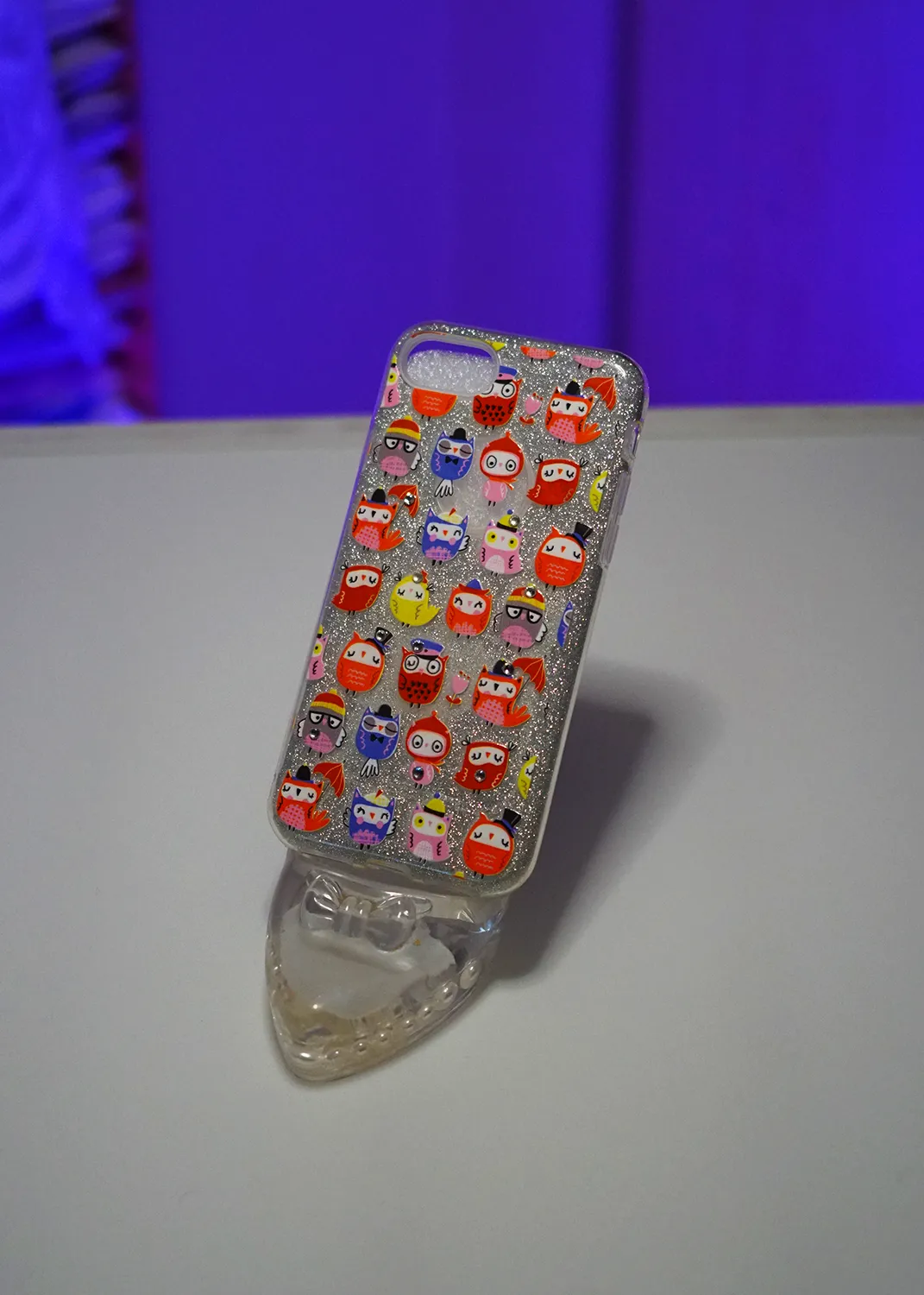 Apple iPhone 8 Simli Şeffaf Baykuş Stickerlı Kılıf Modelleri ve Görselleri