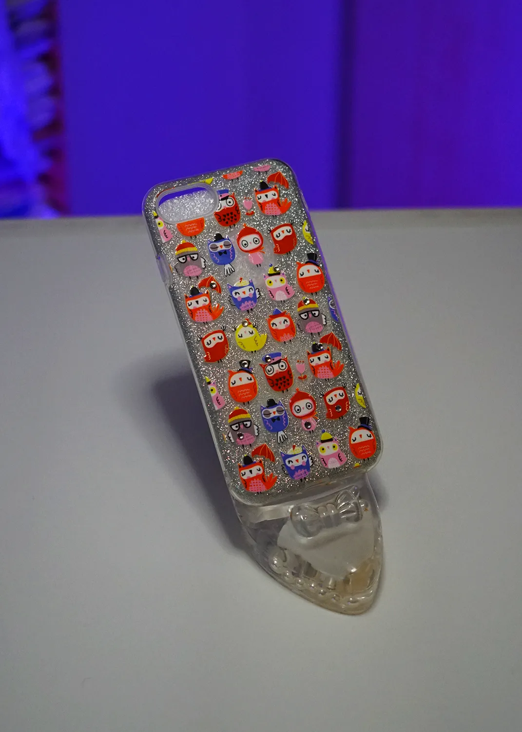 Apple iPhone 8 Simli Şeffaf Baykuş Stickerlı Kılıf Modelleri ve Görselleri
