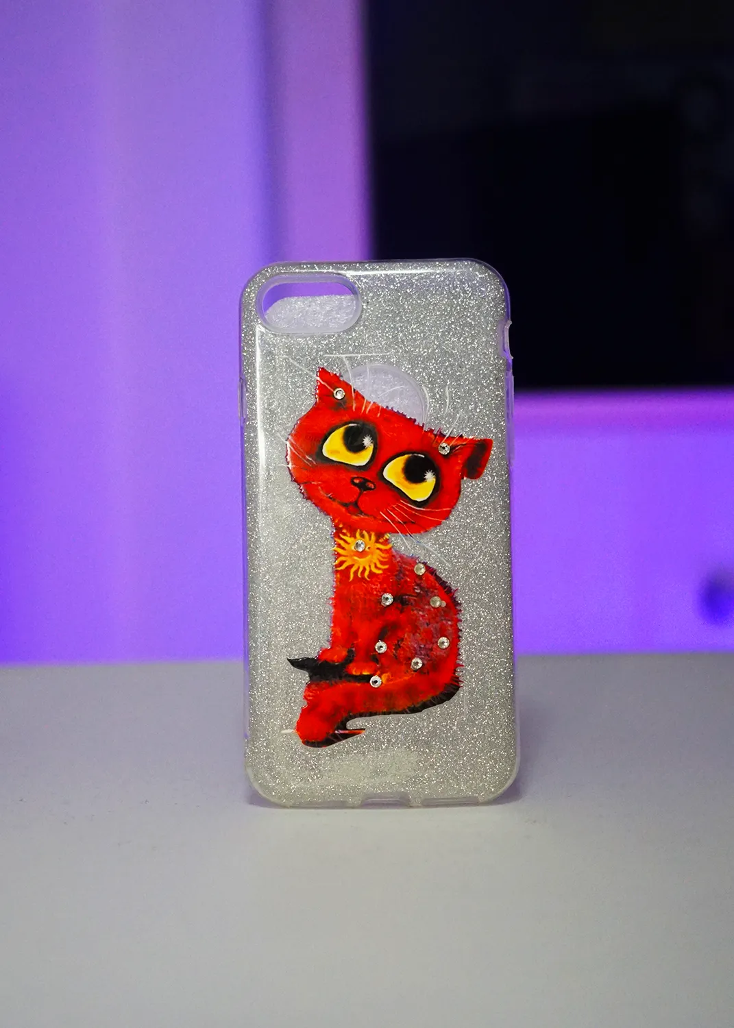 Apple iPhone 8 Simli Kedi Desenli Kılıf – Şık