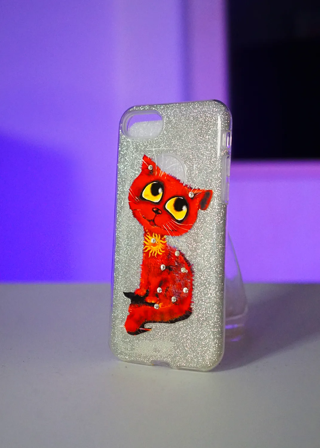 Apple iPhone 8 Simli Kedi Desenli Kılıf – Şık