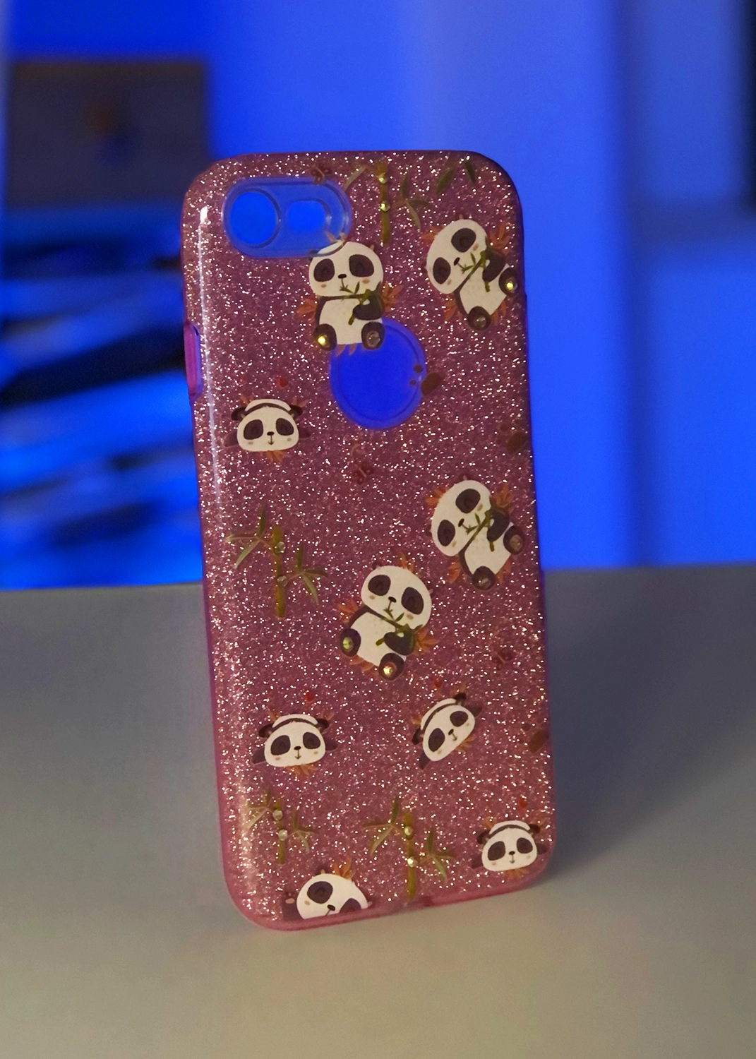 Apple iPhone 7 / 8 / SE 2020 / SE 2022 Pembe Simli Panda Figürlü Telefon Kılıfı Modelleri ve Görselleri