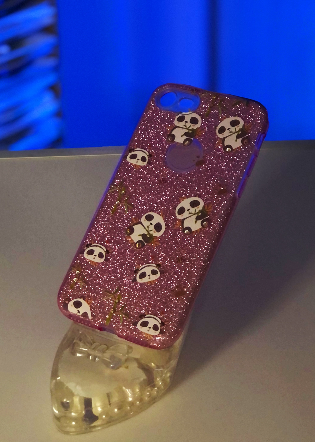 Apple iPhone 7 / 8 / SE 2020 / SE 2022 Pembe Simli Panda Figürlü Telefon Kılıfı Modelleri ve Görselleri