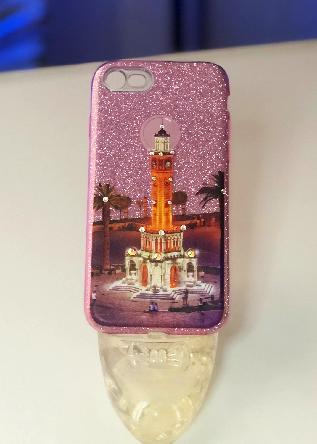 Apple iPhone 7 / 8 / SE (2020) Uyumlu Pembe Glitter Saat Kulesi Kılıfı Modelleri ve Görselleri
