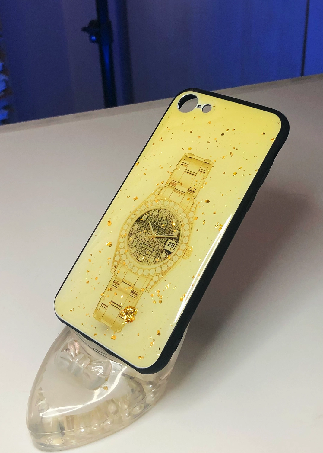 Apple iPhone 7 / 8 Uyumlu Sarı Glitter Saat Desenli Sert Kılıf Modelleri ve Görselleri