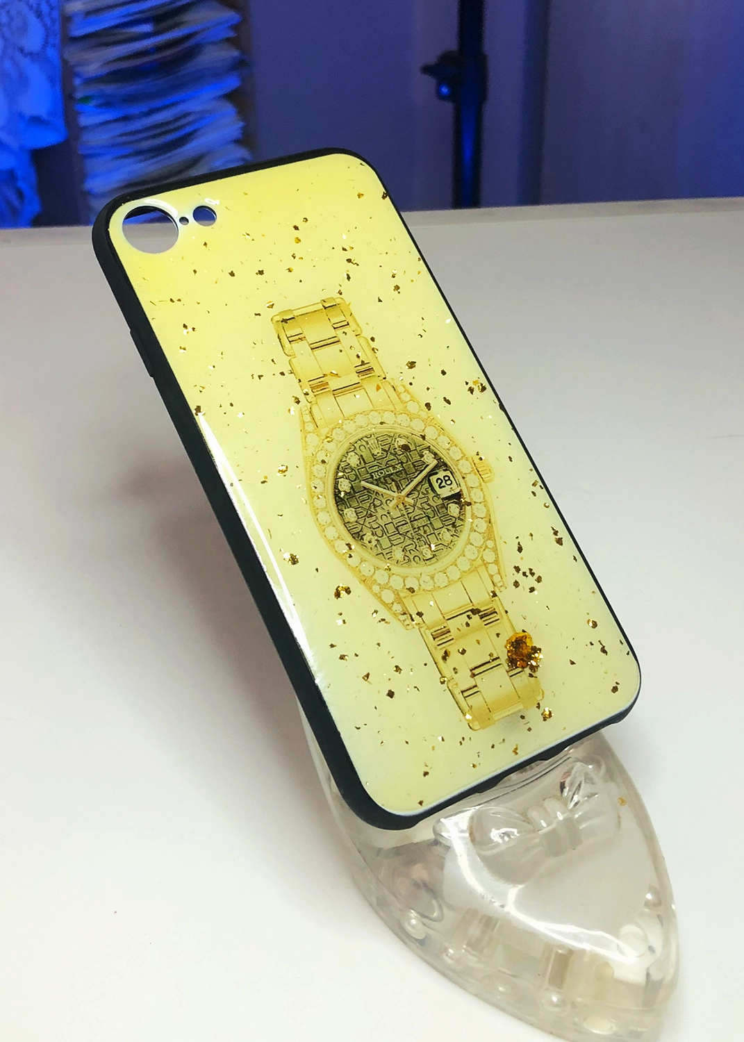 Apple iPhone 7 / 8 Uyumlu Sarı Glitter Saat Desenli Sert Kılıf Modelleri ve Görselleri