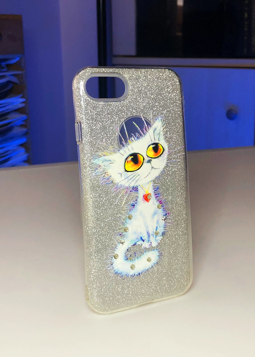 Apple iPhone 7 / 8 / SE (2020) Uyumlu Gümüş Glitter Sevimli Kedi Temalı Kılıf Modelleri ve Görselleri