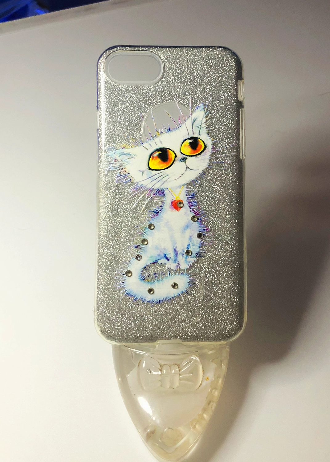Apple iPhone 7 / 8 / SE (2020) Uyumlu Gümüş Glitter Sevimli Kedi Temalı Kılıf Modelleri ve Görselleri