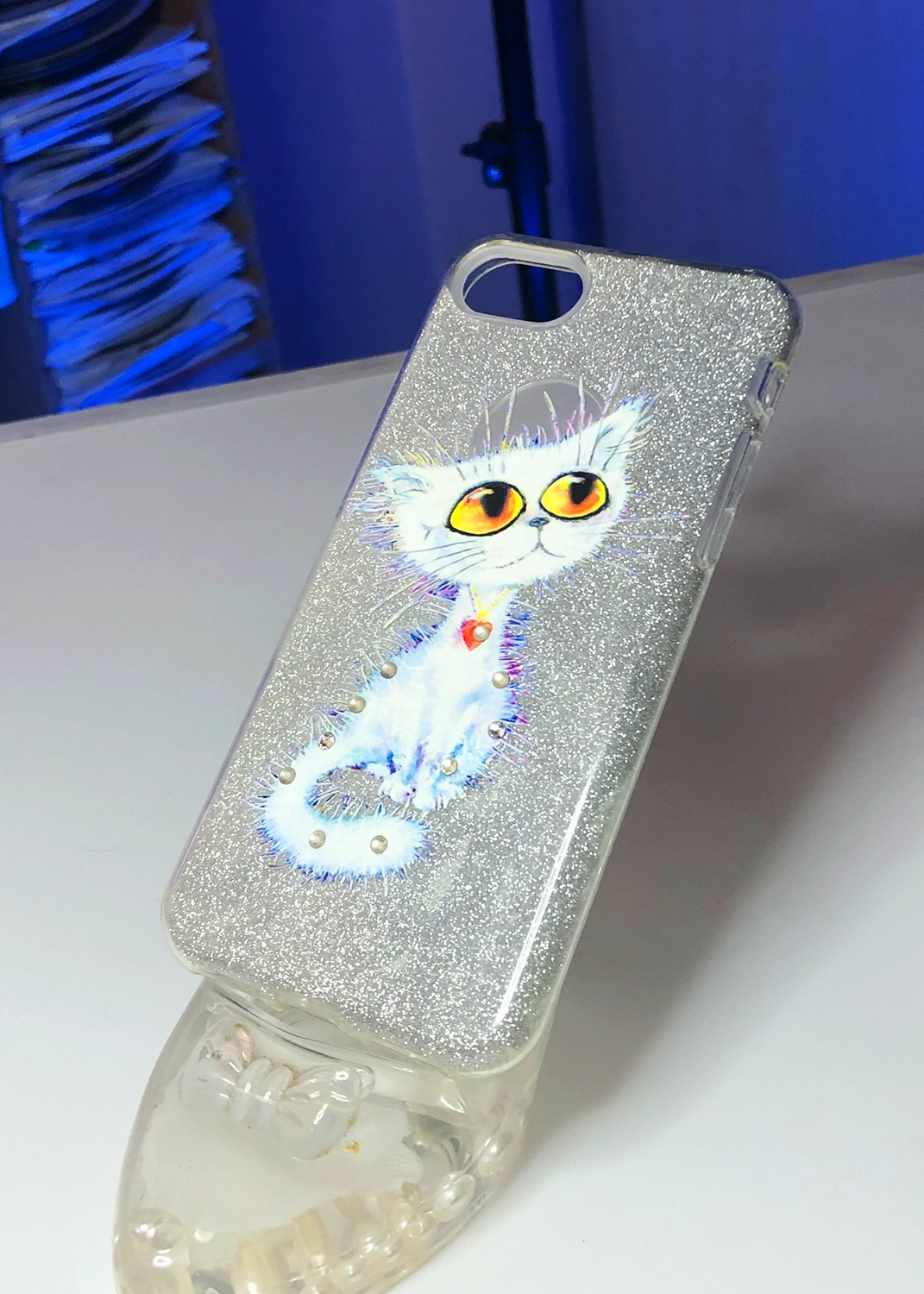 Apple iPhone 7 / 8 / SE (2020) Uyumlu Gümüş Glitter Sevimli Kedi Temalı Kılıf Modelleri ve Görselleri