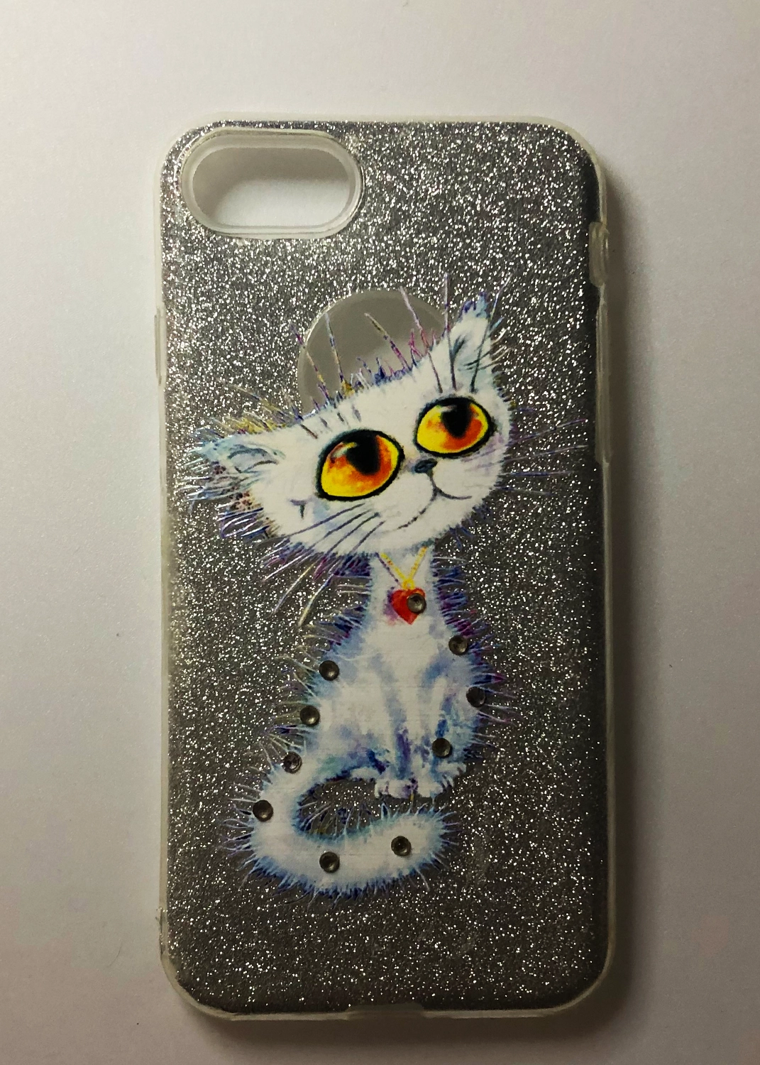 Apple iPhone 7 / 8 / SE (2020) Uyumlu Gümüş Glitter Sevimli Kedi Temalı Kılıf Modelleri ve Görselleri